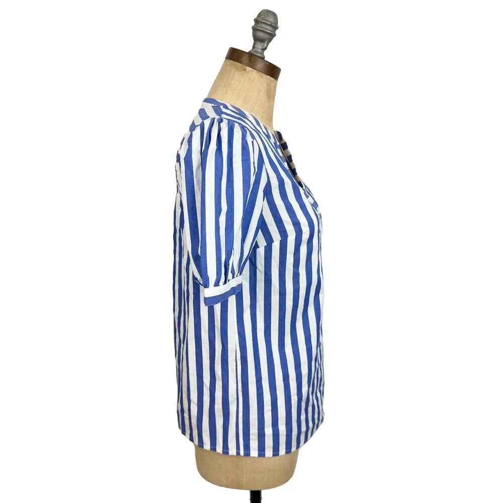 J.CREW Poplin Striped Short-Sleeve Top XXS Blue White Puff Sleeve NWT B30